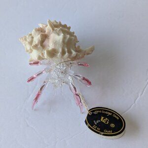 Pink Hermit Crab Art Glass Seashell Figurine Hand Sculpted 22 kt. Gold Eyes
